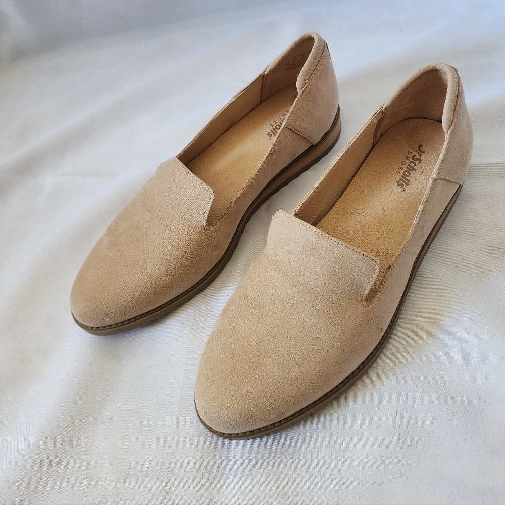 Womens Beige Slip-On Suede Loafers